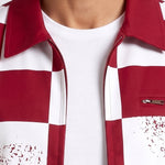 KZZ Men's red and white checkered bomber jacket