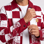 KZZ Men's red and white checkered bomber jacket