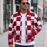 KZZ Men's red and white checkered bomber jacket