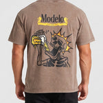 KZZ Retro acid-washed skull beer pattern T-shirt