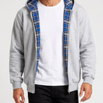 KZZ Men's plaid lined reversible zip-up hooded jacket