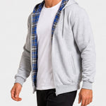 KZZ Men's plaid lined reversible zip-up hooded jacket
