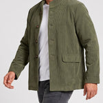 KZZ Men's solid color stand-up collar button pocket cardigan