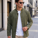 KZZ Men's solid color stand-up collar button pocket cardigan