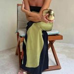 Strapless Color Block Printed Maxi Party Dress