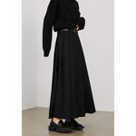 Double Belt Pleated A-line Skirt