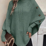 Alexis | High Neck Batwing Poncho Sweater, Asymmetrical Cable Knit Pullover