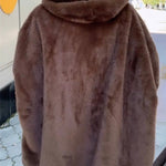 Plush Hooded Vertical Stripe Printed Casual Coat