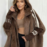 Plush Hooded Vertical Stripe Printed Casual Coat