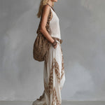 Elegant Vacation Style White Chiffon Printed Wide-leg Pants