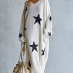 Oversized Star Print Knit Sweater Maxi Dress