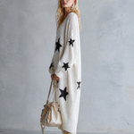 Oversized Star Print Knit Sweater Maxi Dress