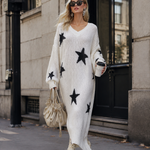 Oversized Star Print Knit Sweater Maxi Dress