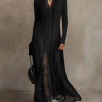 Ribbed Knit Lace Patch Maxi Dress