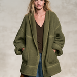 Women's Vintage-Style Elegant Olive Green Fleece Casual Jacket