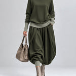Olive Green Turtleneck Top & Relaxed Harem Pants Set