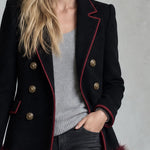 Fashionable Retro Burgundy Faux Feather Hem Black Wool Blend Coat
