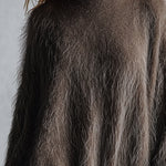 Women's Oversized Fuzzy Long-Pile Knit Mock Neck Taupe Brown Midi Dress