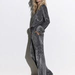 Women's Faux Fur Cuff Gray Camouflage Velvet Top And Wide-leg Cargo Pants Set