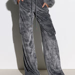 Women's Faux Fur Cuff Gray Camouflage Velvet Top And Wide-leg Cargo Pants Set