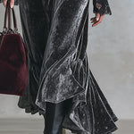 Elegant Party Black Lace And Grey Velvet Patchwork Maxi Dress