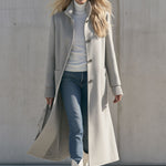 Women's Casual Leopard Print Knitted Light Gray Wool Blend Long Coat