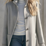 Women's Casual Leopard Print Knitted Light Gray Wool Blend Long Coat
