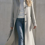 Women's Casual Leopard Print Knitted Light Gray Wool Blend Long Coat