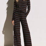 Women's Casual Blue-Brown Striped Wool Blend Crew Neck Sweater And Pants Set