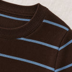 Women's Casual Blue-Brown Striped Wool Blend Crew Neck Sweater And Pants Set