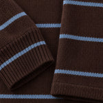 Women's Casual Blue-Brown Striped Wool Blend Crew Neck Sweater And Pants Set