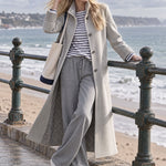 Women's Casual Leopard Print Knitted Light Gray Wool Blend Long Coat
