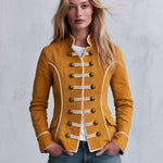 Women's Retro Woven Button Mustard Yellow Cotton Military Style Jacket