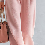 Pink Teddy Fleece Hooded Half-Zip Pullover and Wide-Leg Pants Set
