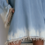 Boho Chic Fringe Hem Dip Dye Boat Neck Oversized Denim Tunic Dress