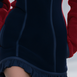 Women's Retro Color-Block Fleece Mini Dress With Ruffle Hem And Half-Zip