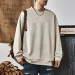 KZZ Men's Solid Color Round Neck Drop Shoulder Long Sleeve Sweatshirt