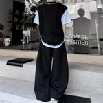 Faux Two-Piece Spliced Beaded Shoulder-Pad Short-Sleeve T-Shirt