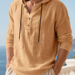 KZZ Men's Casual Long Sleeve Hooded Linen Shirt
