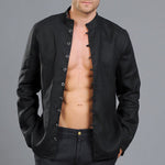 Stand-up collar Long-sleeved Linen Shirt