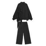 Retro Layered Shirt Wide Leg Pants Two-piece Set