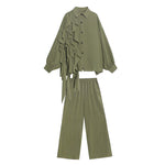 Retro Layered Shirt Wide Leg Pants Two-piece Set