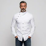 KZZ Men's Casual Solid Shirt Collar Asymmetrical Buttons Long Sleeve Shirts