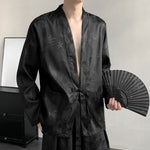 Dark Dragon Pattern Loose-fitting Hanfu Taoist Robe Cardigan Culottes