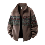 KZZ Men's Ethnic Pattern Full Zip Cardigan Sweatshirt, Stand Collar Casual Jacket