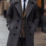 KZZ Men's Solid Color Trench Coat Double Button Windproof Jacket