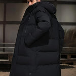 KZZ Men's Thick Winter Warm Coat Plus Size Cold Weather Jacket with Hood Long Sleeve Front Button Design