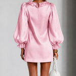 Ruffled Puff-Sleeve Loose Straight-Cut Mini Dress