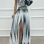 Hazel™ | Elegant Striped Maxi Dress with Off-the-Shoulder Design