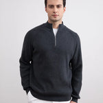 KZZ Men's Flannel Ribbed Turtleneck Half-Zip Sweater
